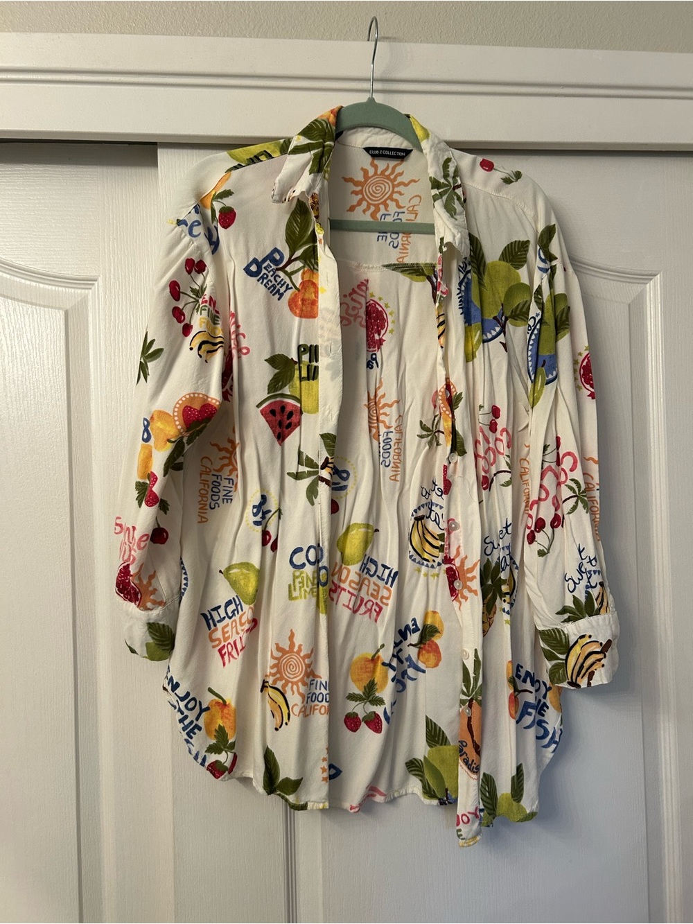 White Fruit Print Button-Up Shirt